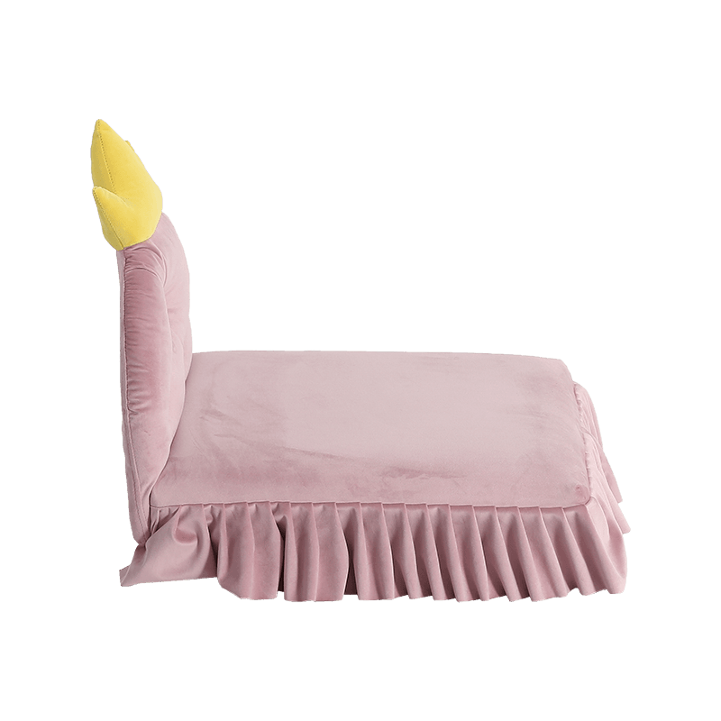 Pink Velvet Pet Beds With Hemlines Tufted Bedback for small dogs and cats use