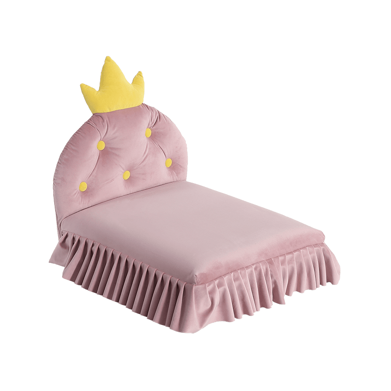 Pink Velvet Pet Beds With Hemlines Tufted Bedback for small dogs and cats use