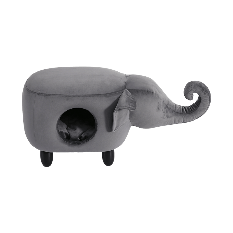 Elephant Shape Grey Velvet Fabric Footstool for Pets