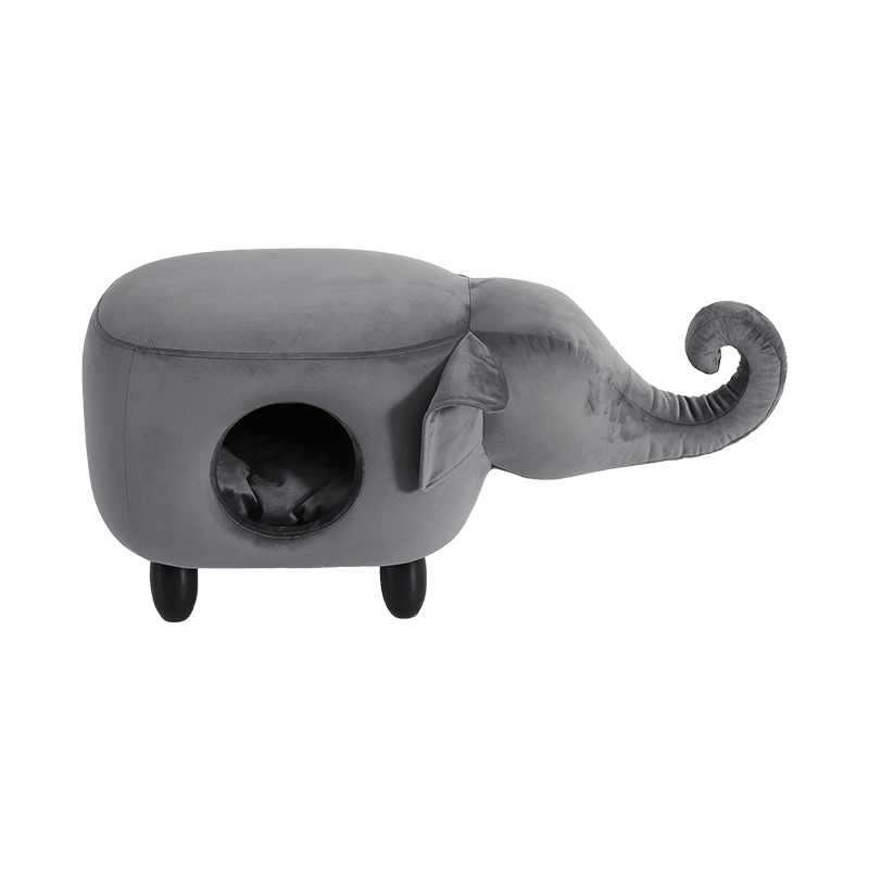 Elephant Shape Grey Velvet Fabric Footstool for Pets