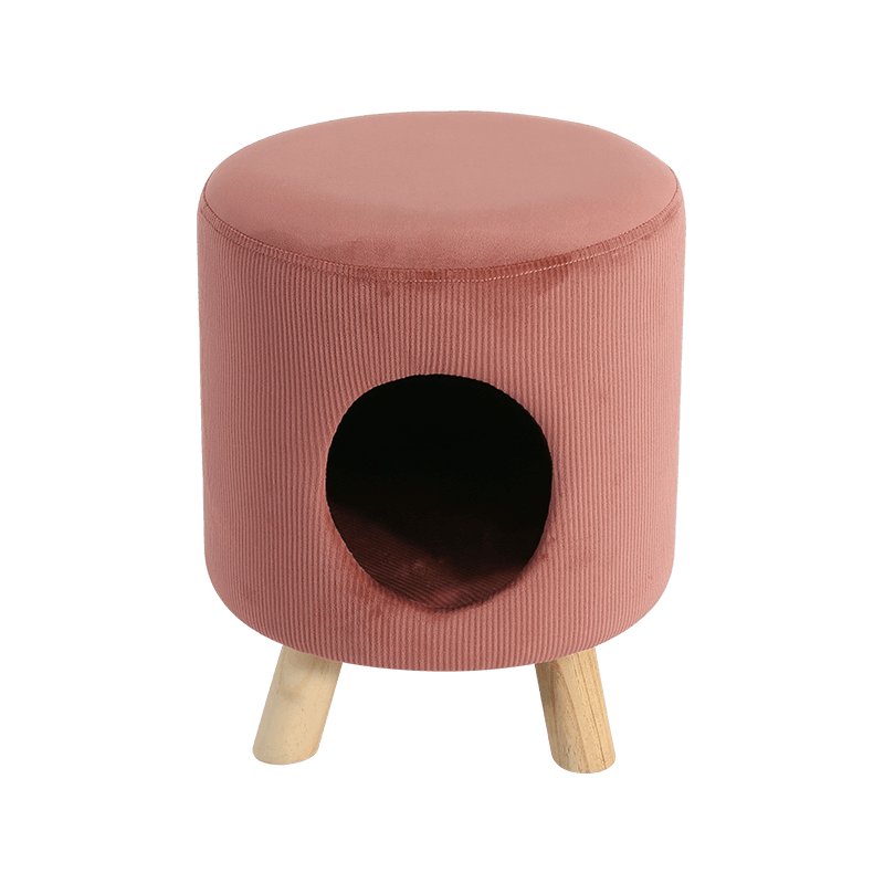 A delicate footstool and pet nest in orange that can be used both ways