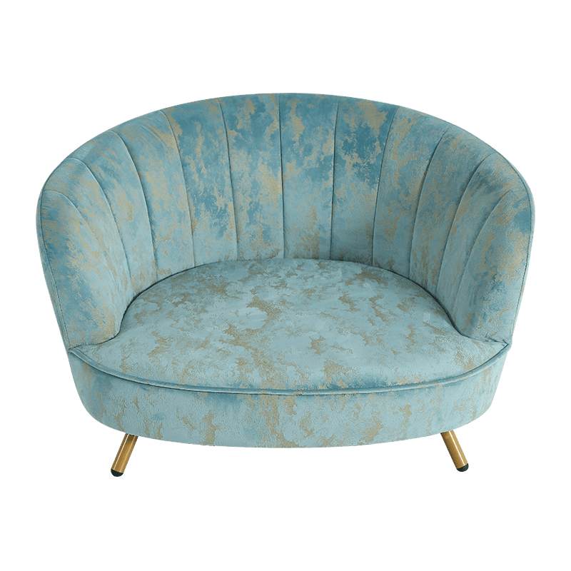 Elegant aqua velvet cloth with gold embellishment pattern for pet armchair sofa