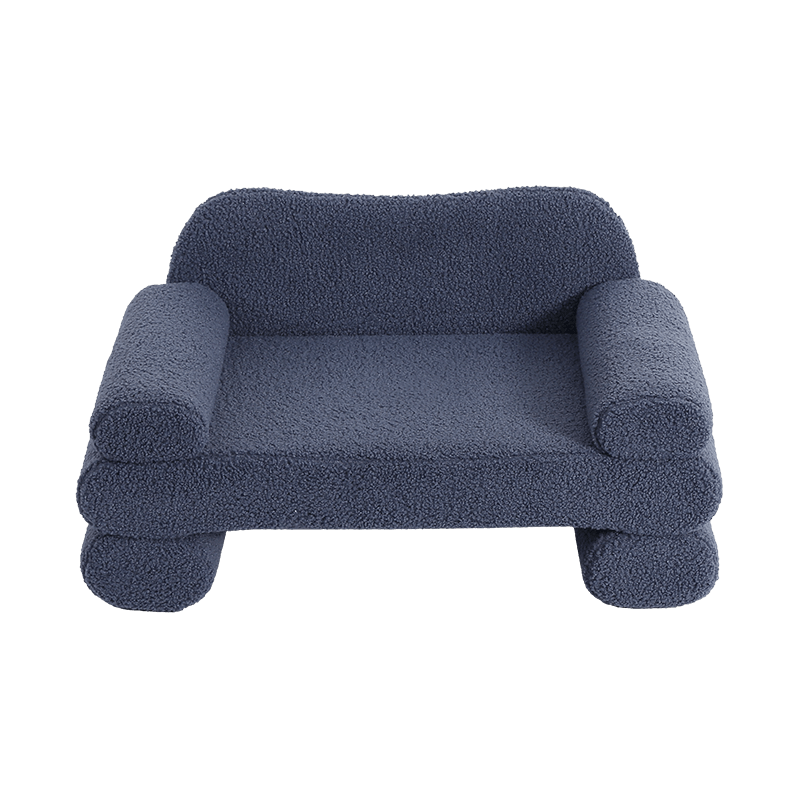 Dark blue flannelette upholstered high pet sofa for dogs resting bed