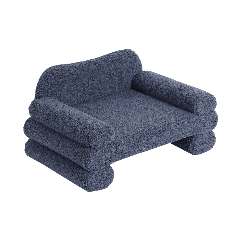 Dark blue flannelette upholstered high pet sofa for dogs resting bed