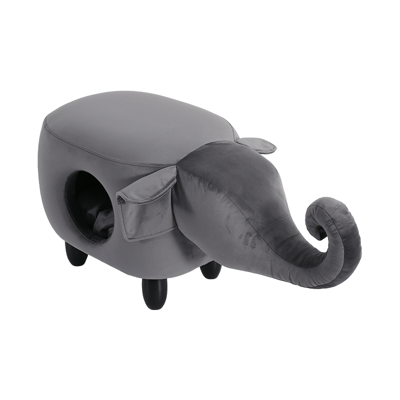 Elephant Shape Grey Velvet Fabric Footstool for Pets