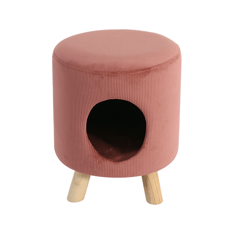 A delicate footstool and pet nest in orange that can be used both ways