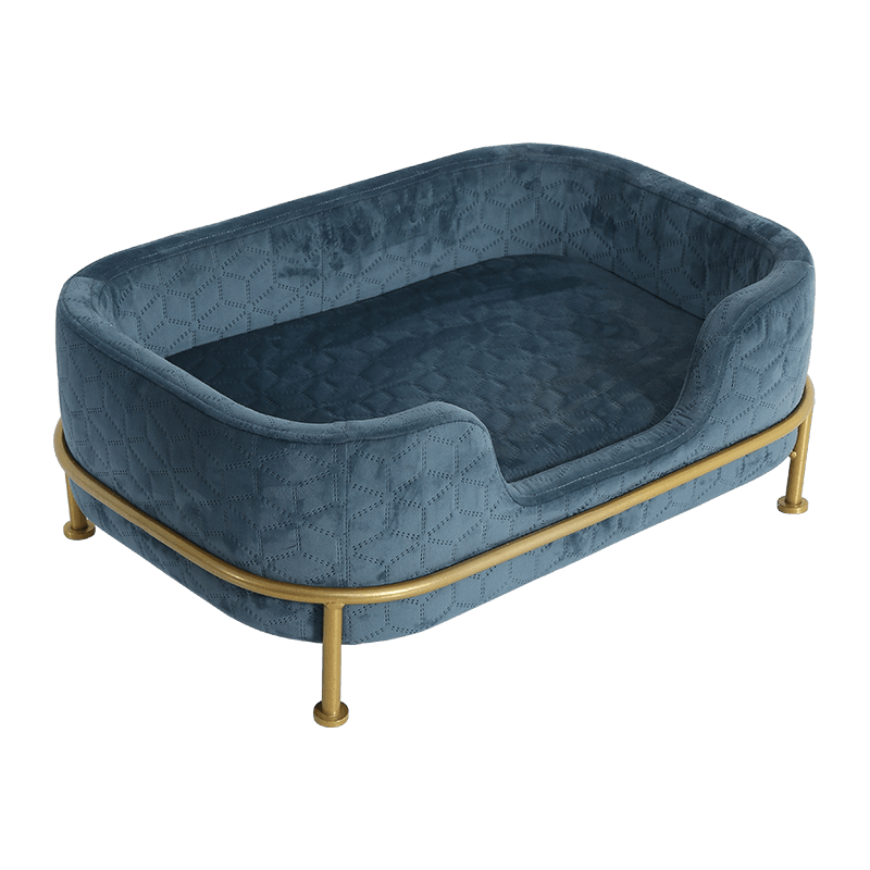 Crafted Elegant Iron Art Pet Sofa Blue Velvet with Silky Feeling